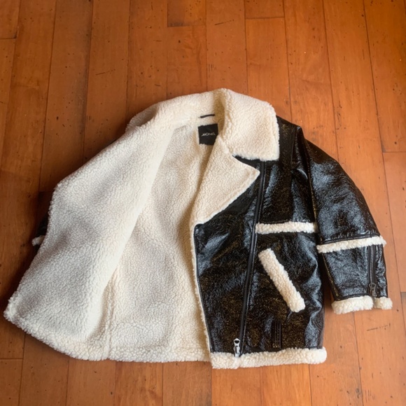 Oversized Faux Leather with Shearling Aviator Jacket Size XS - Picture 7 of 10